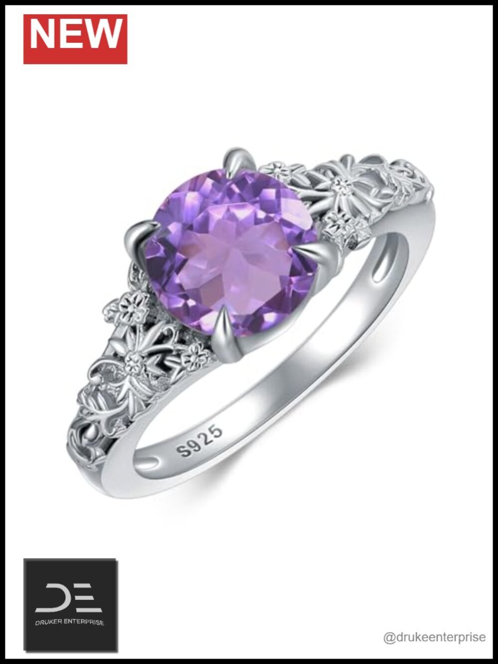 Sterling Silver Floral Ring Natural Gemstone Round Cut